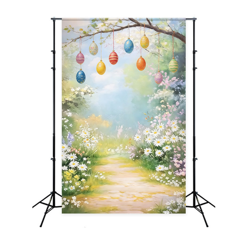 Easter Vintage Floral Backdrop White Blossom Meadow Daisies Egg 10x10 Easter Backdrops UK CSH61-94