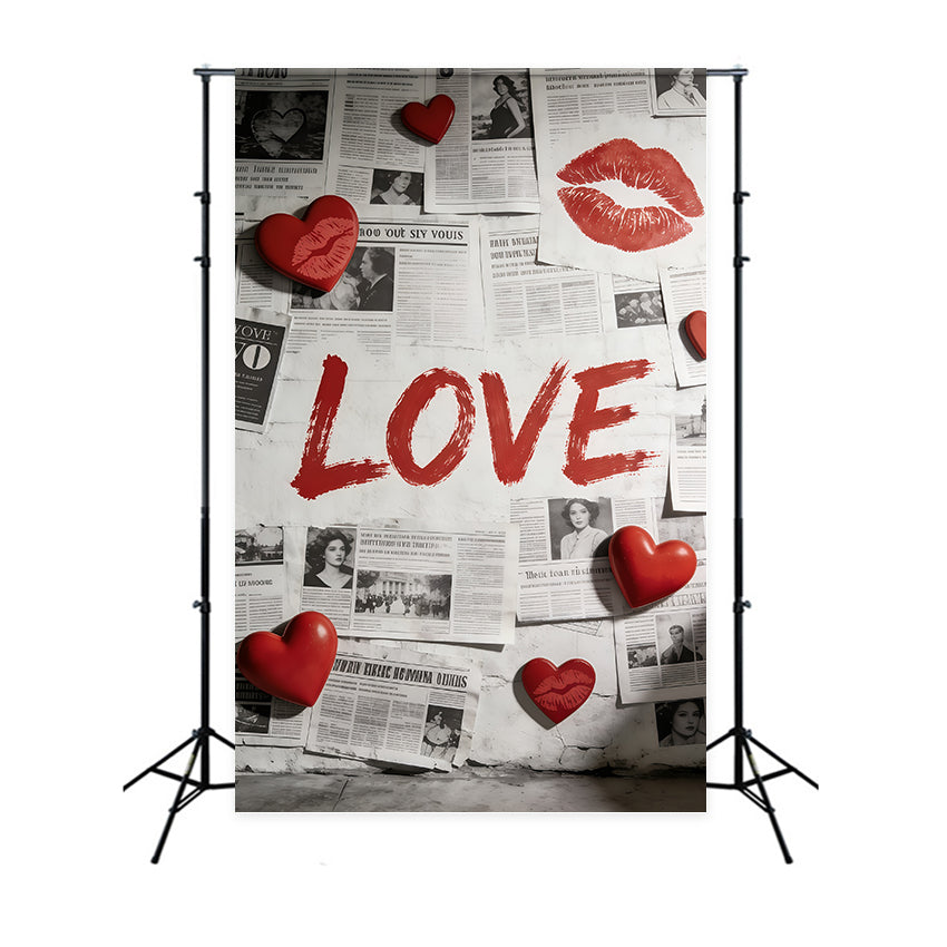 Newspaper Valentine Backdrop Vintage Love Doodle Hearts Valentine Photo Backdrop UK CSH61-99