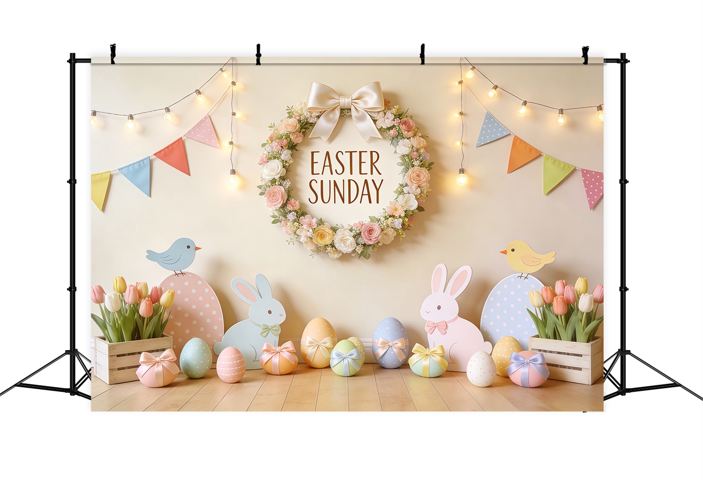 Easter Sunday Backdrop Flower Wreath Bunny Tulip Easter Backdrops Photography UK CSH62-100