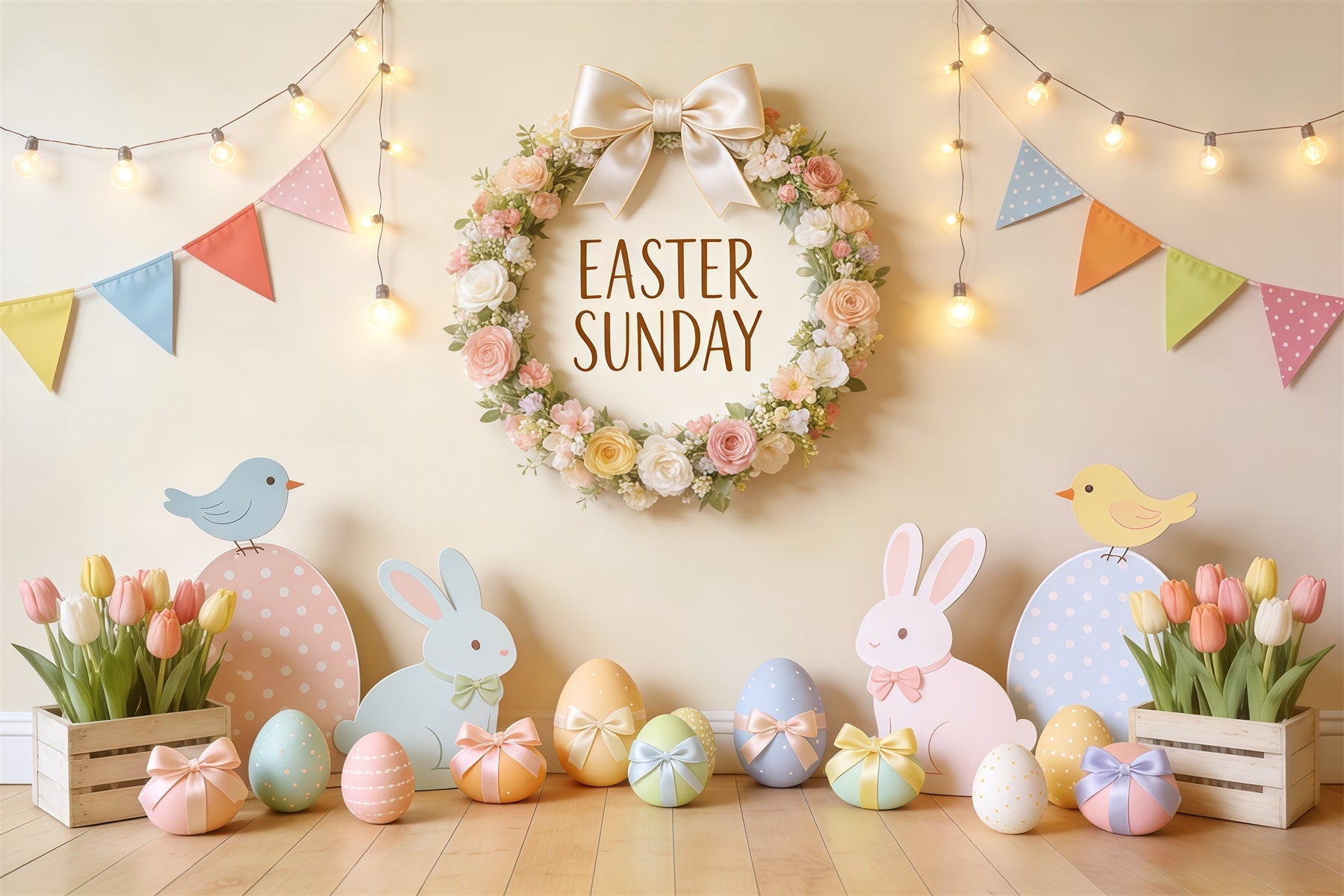 Easter Sunday Backdrop Flower Wreath Bunny Tulip Easter Backdrops Photography UK CSH62-100