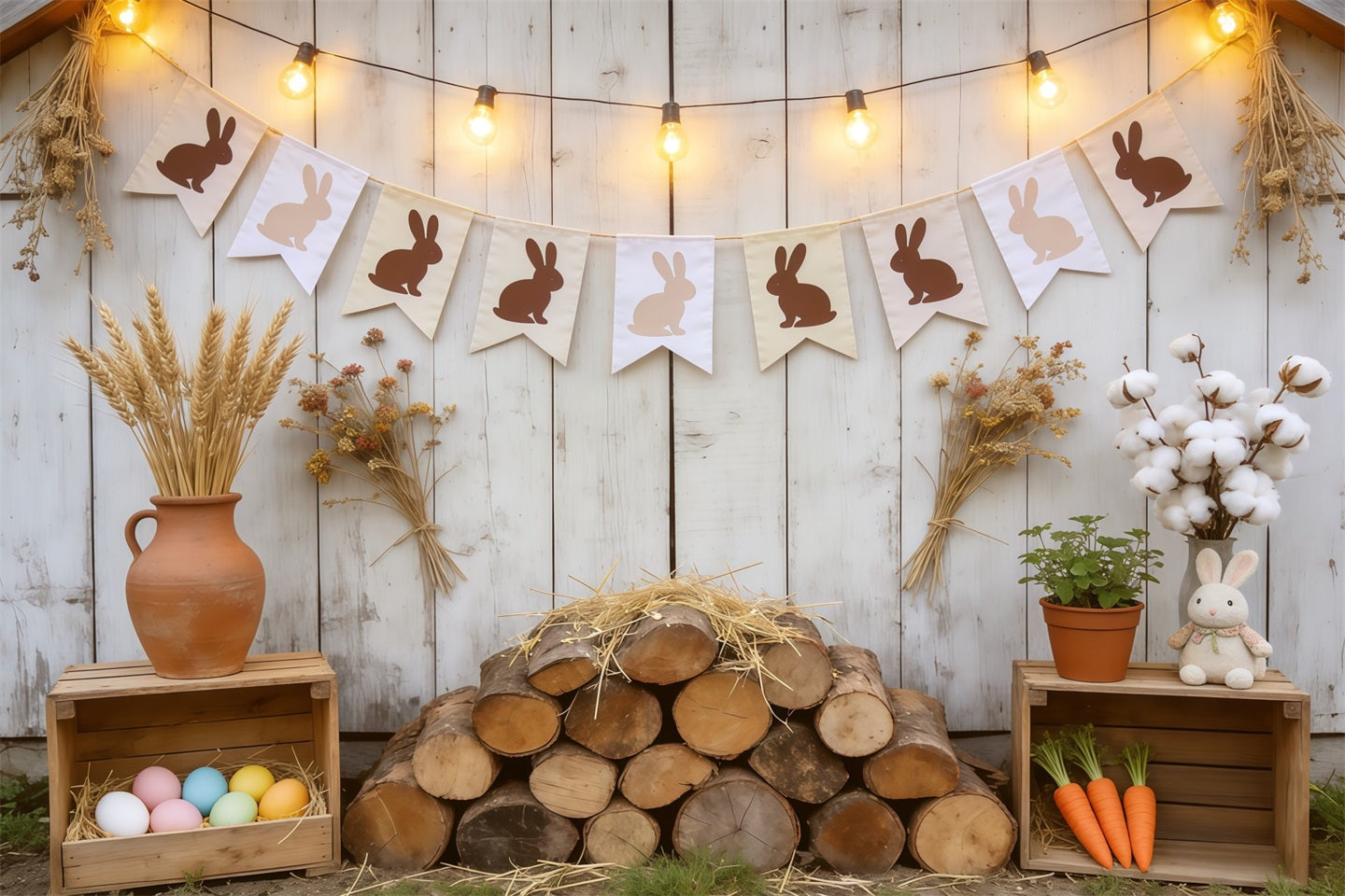 Easter Farm Barn Backdrop Rustic Bunny Banner Eggs Photography Backdrop Easter UK CSH62-102