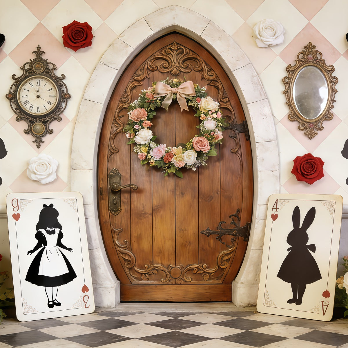 Easter Wreath Doorway Backdrop Wonderland Door Card Silhouettes Easter Party Backdrop UK CSH62-106