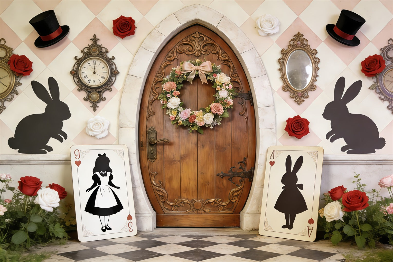 Easter Wreath Doorway Backdrop Wonderland Door Card Silhouettes Easter Party Backdrop UK CSH62-106