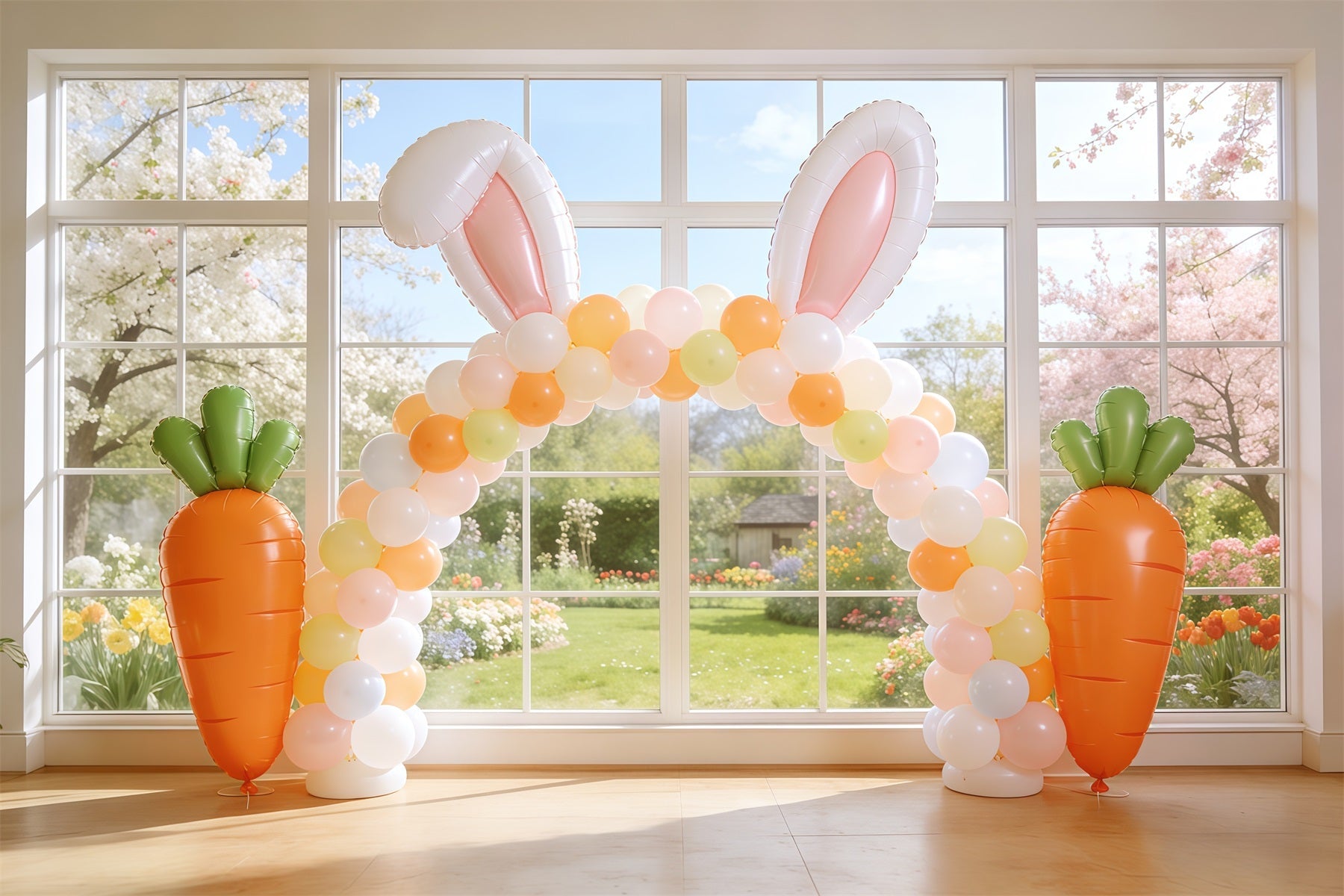 Easter Window Spring Light Backdrop Bunny Ear Balloon Arch 10x10 Easter Backdrops UK CSH62-107