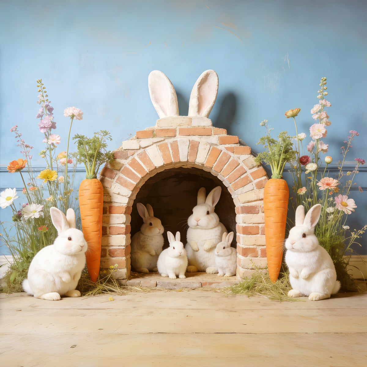 Easter Bunny Burrow Backdrop Bunny Family House Carrot 10x10 Easter Backdrop UK CSH62-108