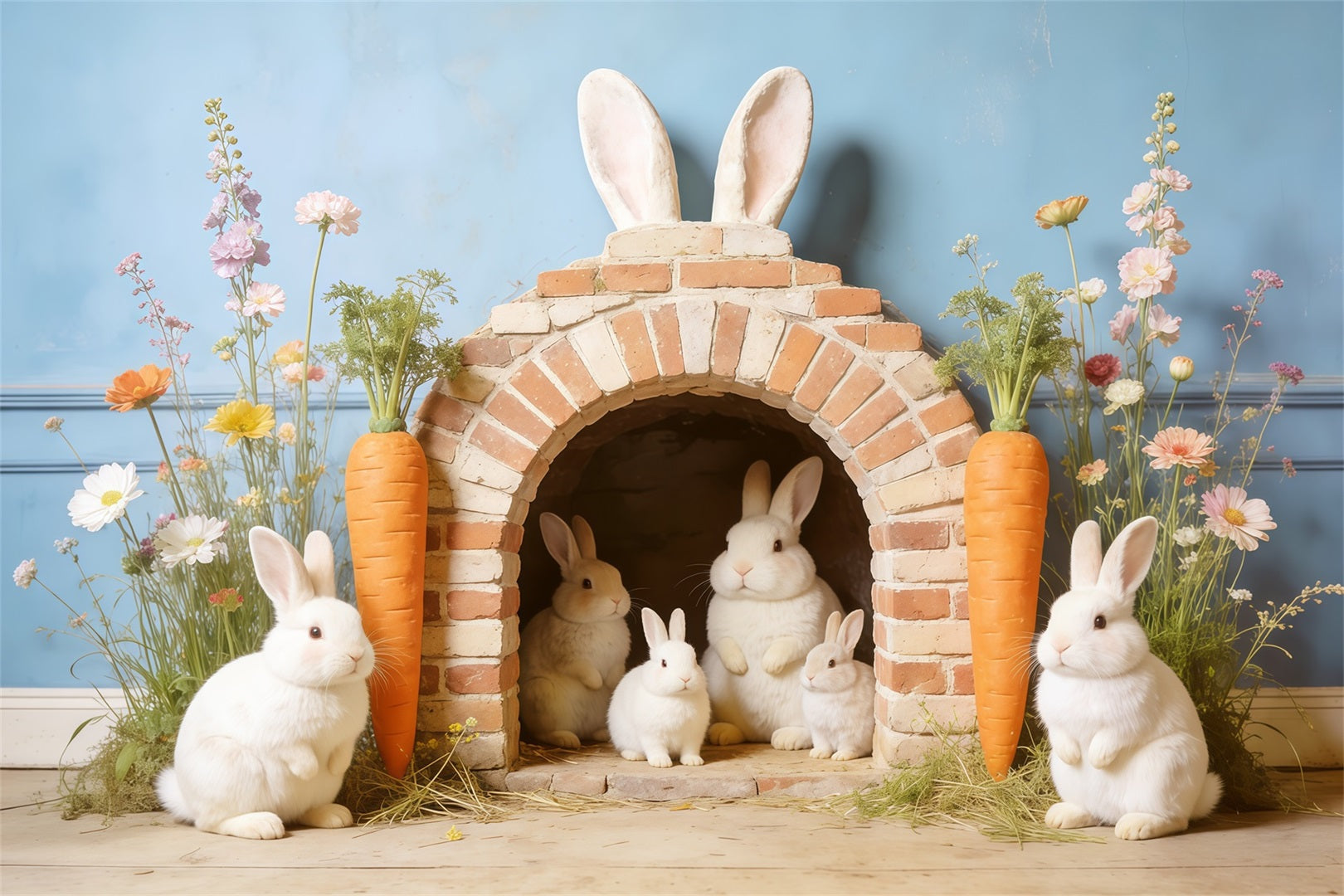 Easter Bunny Burrow Backdrop Bunny Family House Carrot 10x10 Easter Backdrop UK CSH62-108