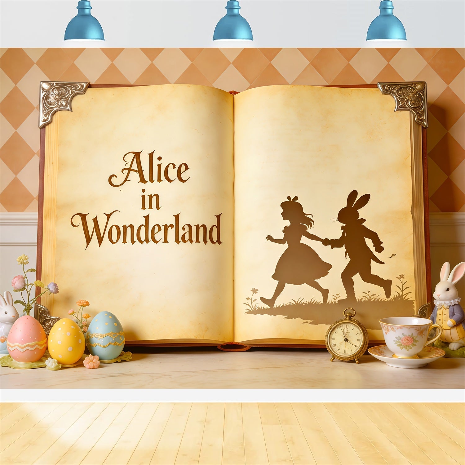 Easter Storybook Backdrop Wonderland Book Eggs Bunny Easter Backdrop Photo UK CSH62-109