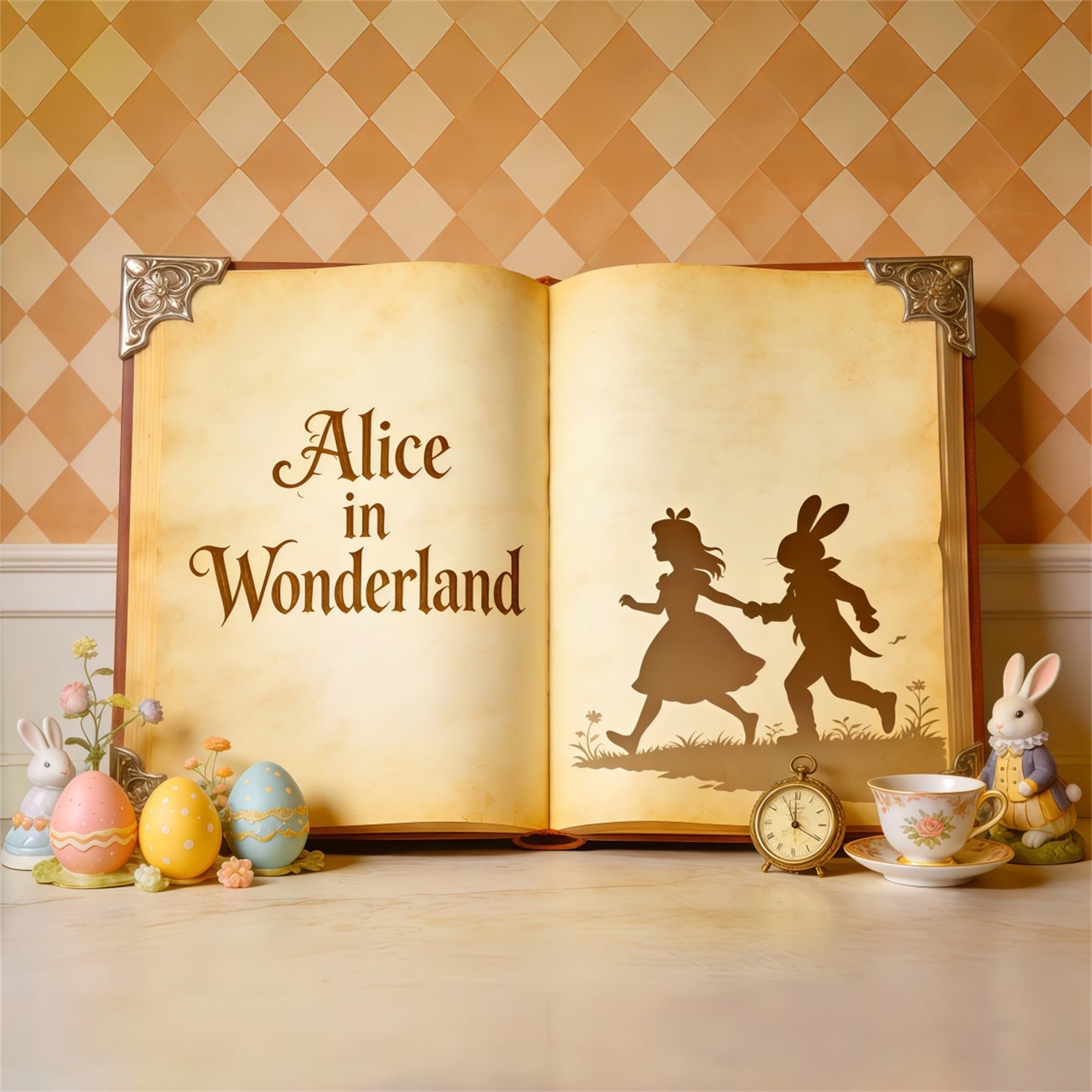 Easter Storybook Backdrop Wonderland Book Eggs Bunny Easter Backdrop Photo UK CSH62-109