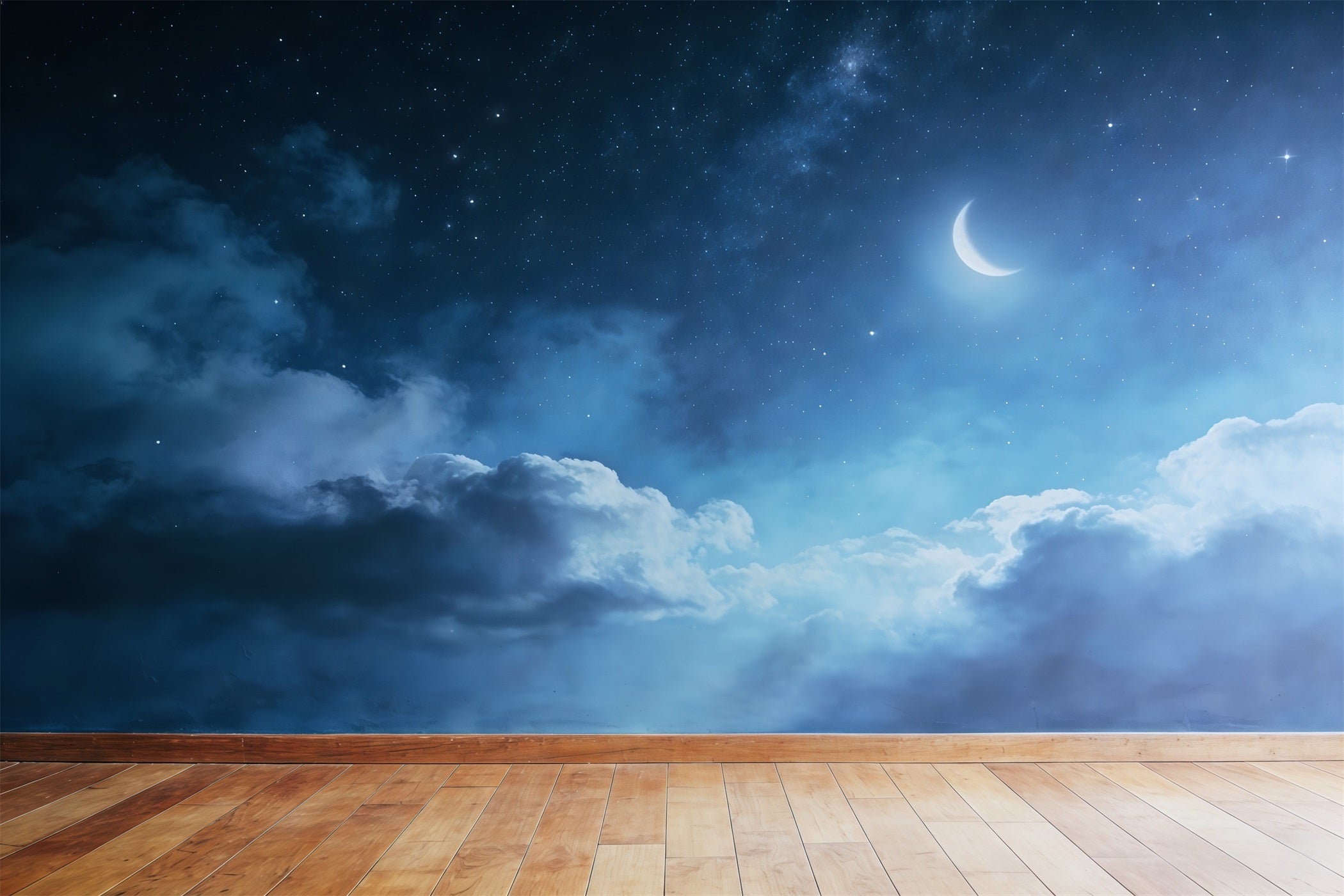 Cloud Photo Backdrop Crescent Star Moon Floor Blue Sky Backdrop UK CSH62-114