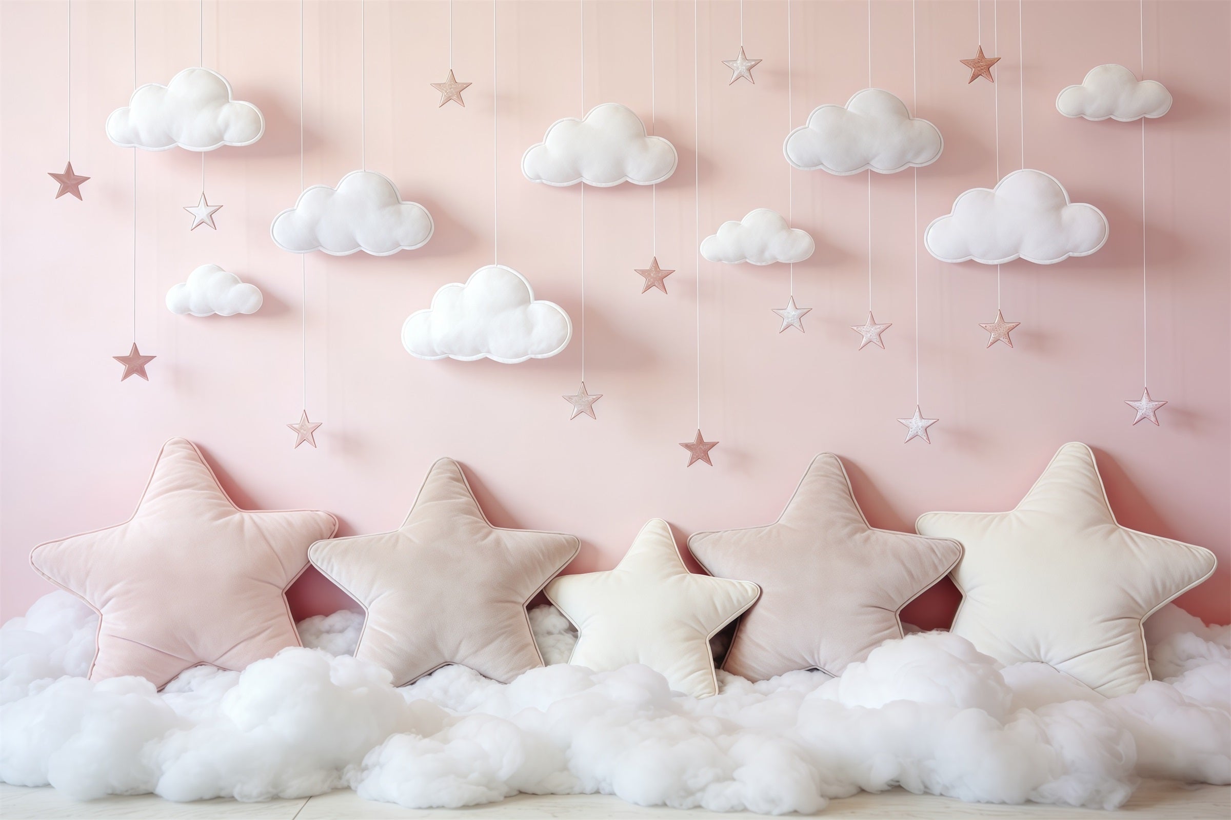 Clouds Photography Backdrop Pink Star Cloud Pillows Newborn Backdrop UK CSH62-120