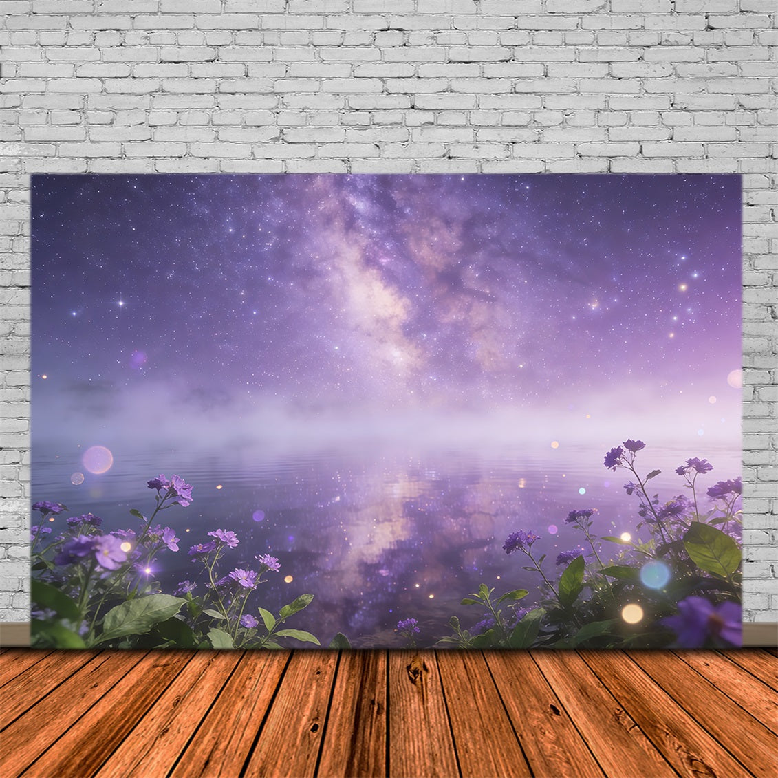 Starry Night Sky Backdrop Purple Galaxy Water Flowers Clouds Backdrop UK CSH62-122