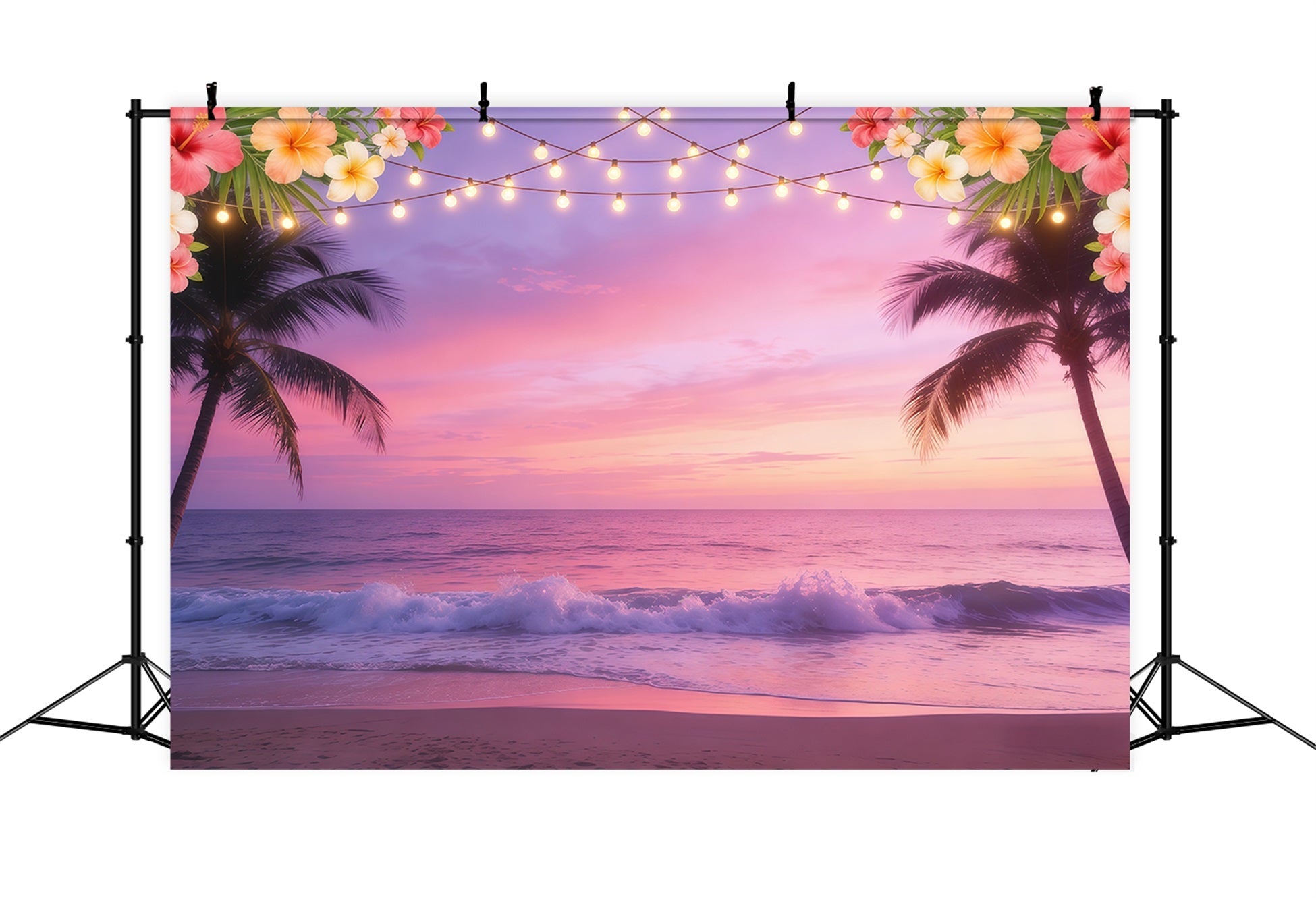 Sky And Cloud Backdrop Tropical Beach Sunset Lights Summer Backdrop UK CSH62-126
