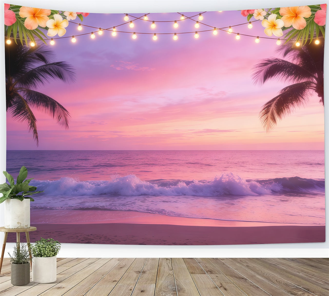 Sky And Cloud Backdrop Tropical Beach Sunset Lights Summer Backdrop UK CSH62-126