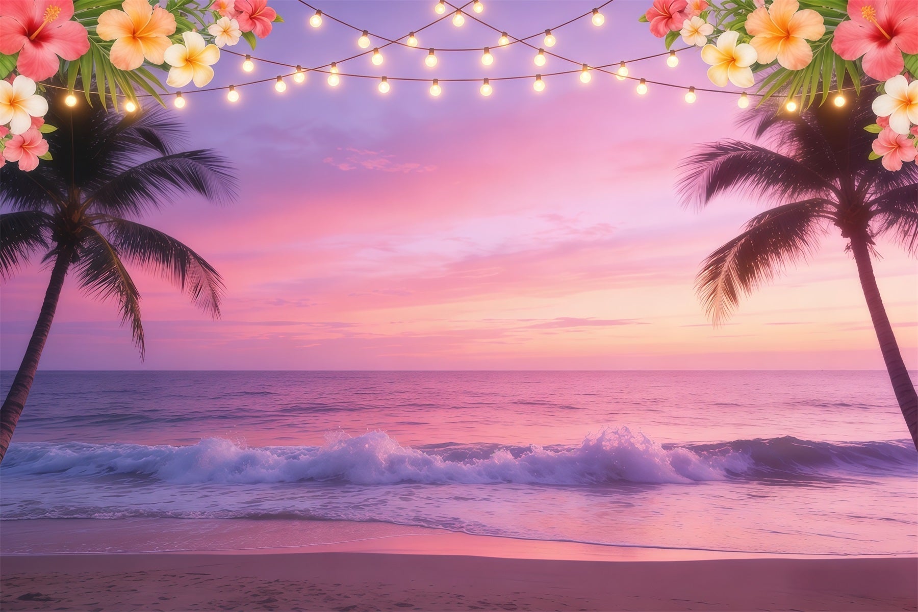 Sky And Cloud Backdrop Tropical Beach Sunset Lights Summer Backdrop UK CSH62-126