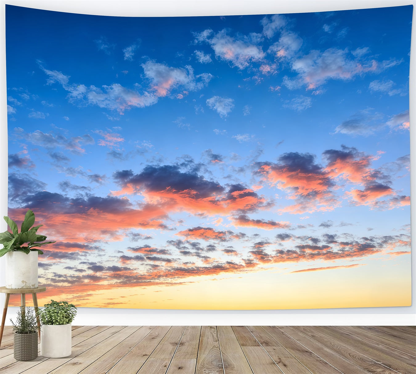 Blue Sky With Clouds Backdrop Sunset Orange Glow Sky Backdrops UK CSH62-134