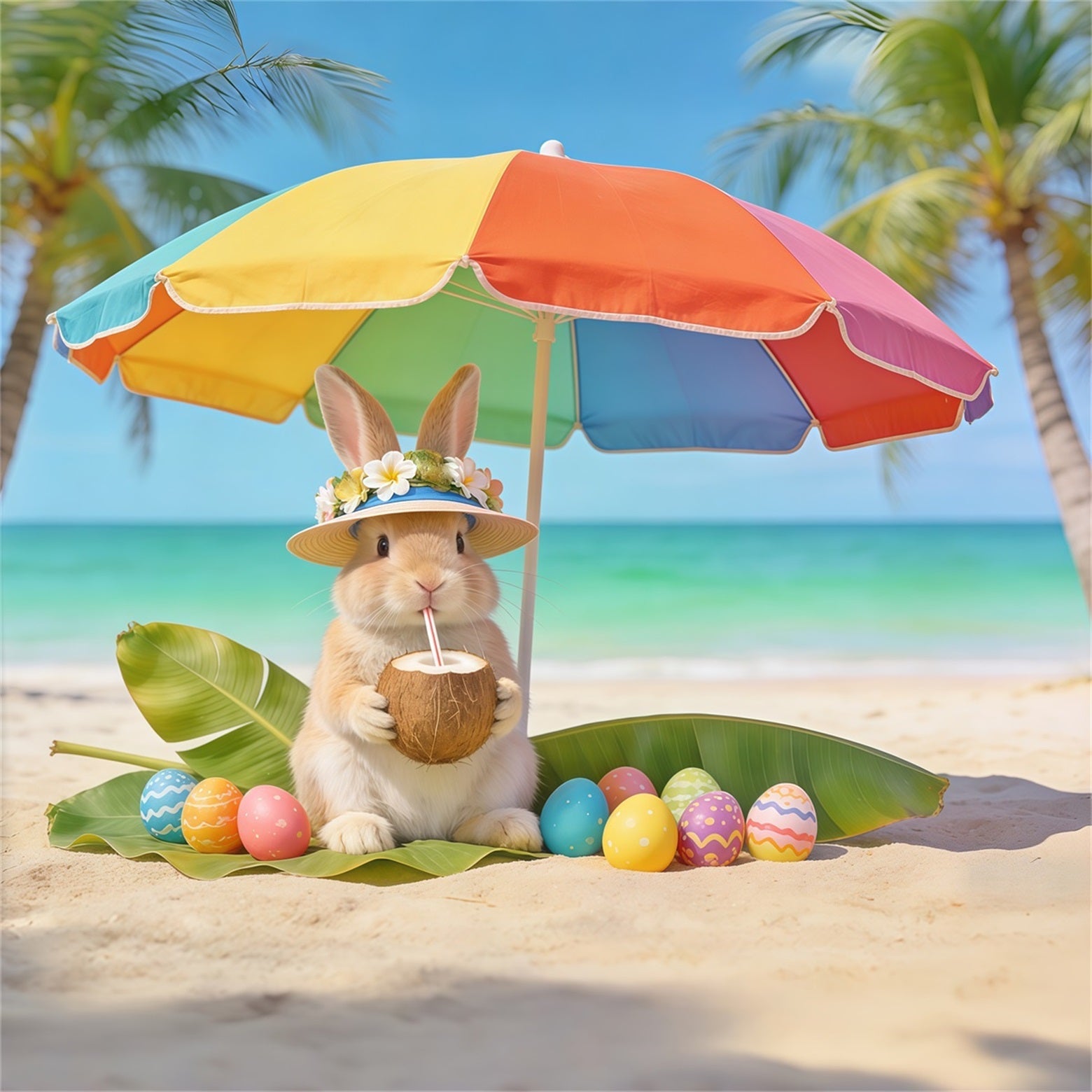 Rabbit Backdrop Bunny Beach Coconut Eggs Easter Backdrop Pictures UK CSH62-61