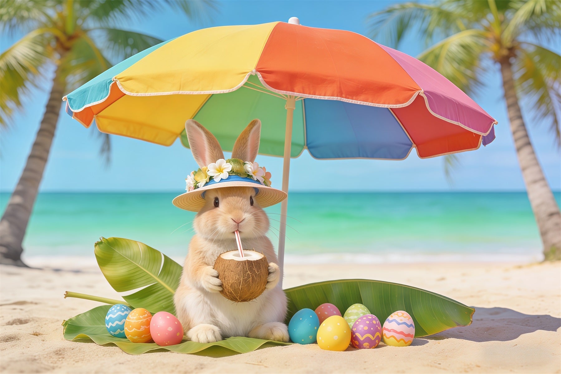 Rabbit Backdrop Bunny Beach Coconut Eggs Easter Backdrop Pictures UK CSH62-61