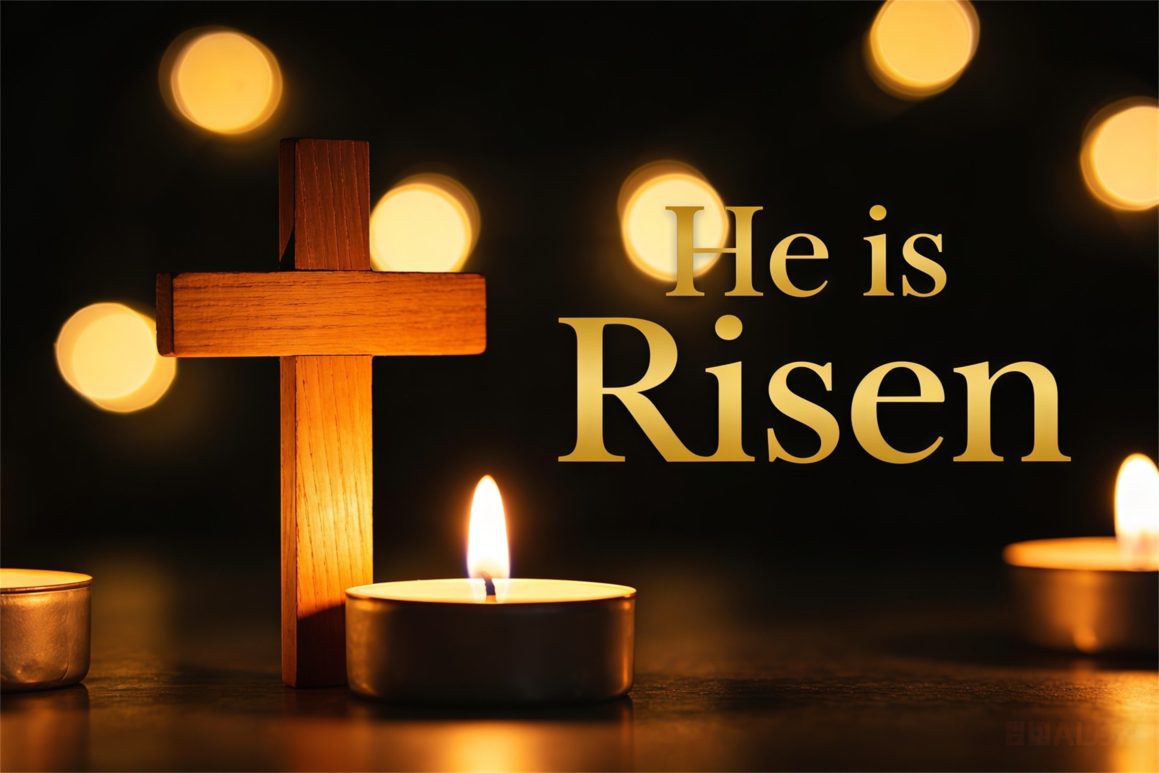 Cross Backdrop He Is Risen Candle Lights Happy Easter Backdrops UK CSH62-63