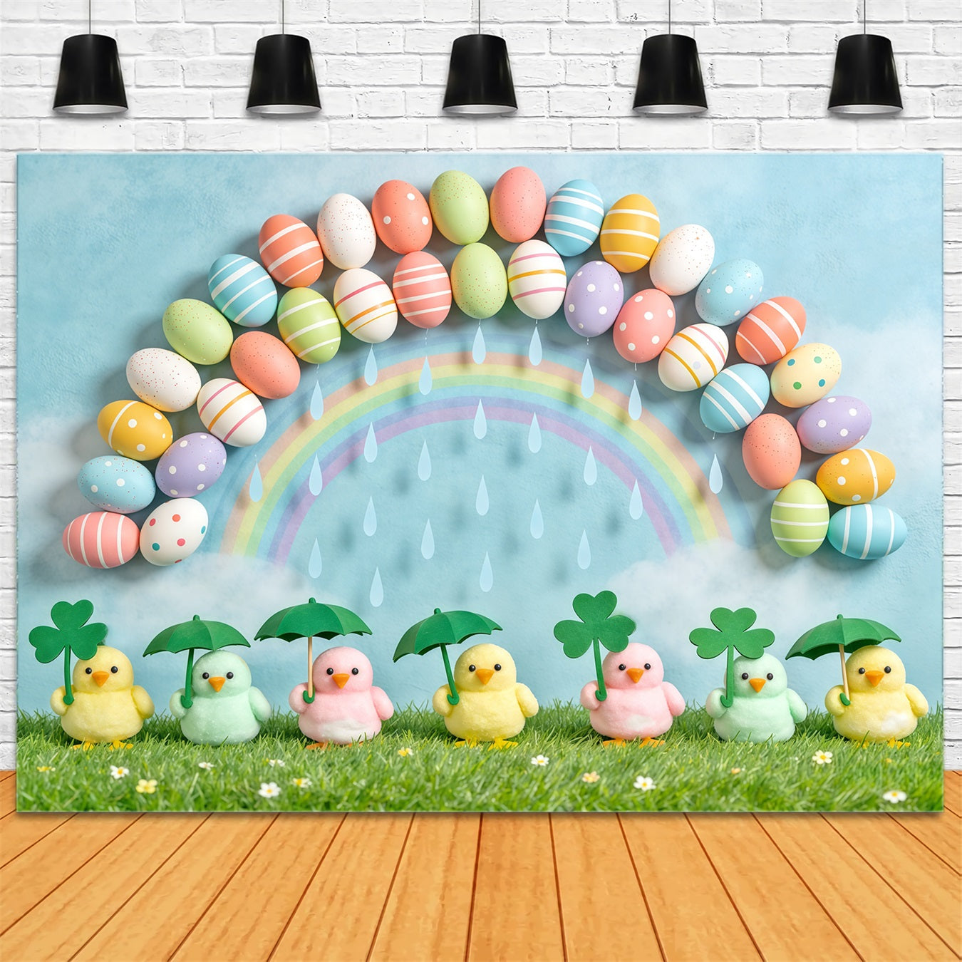 Marshmallow Chick Backdrop Egg Rainbow Umbrella Daisy Backdrop Ideas For Easter Pictures UK CSH62-66