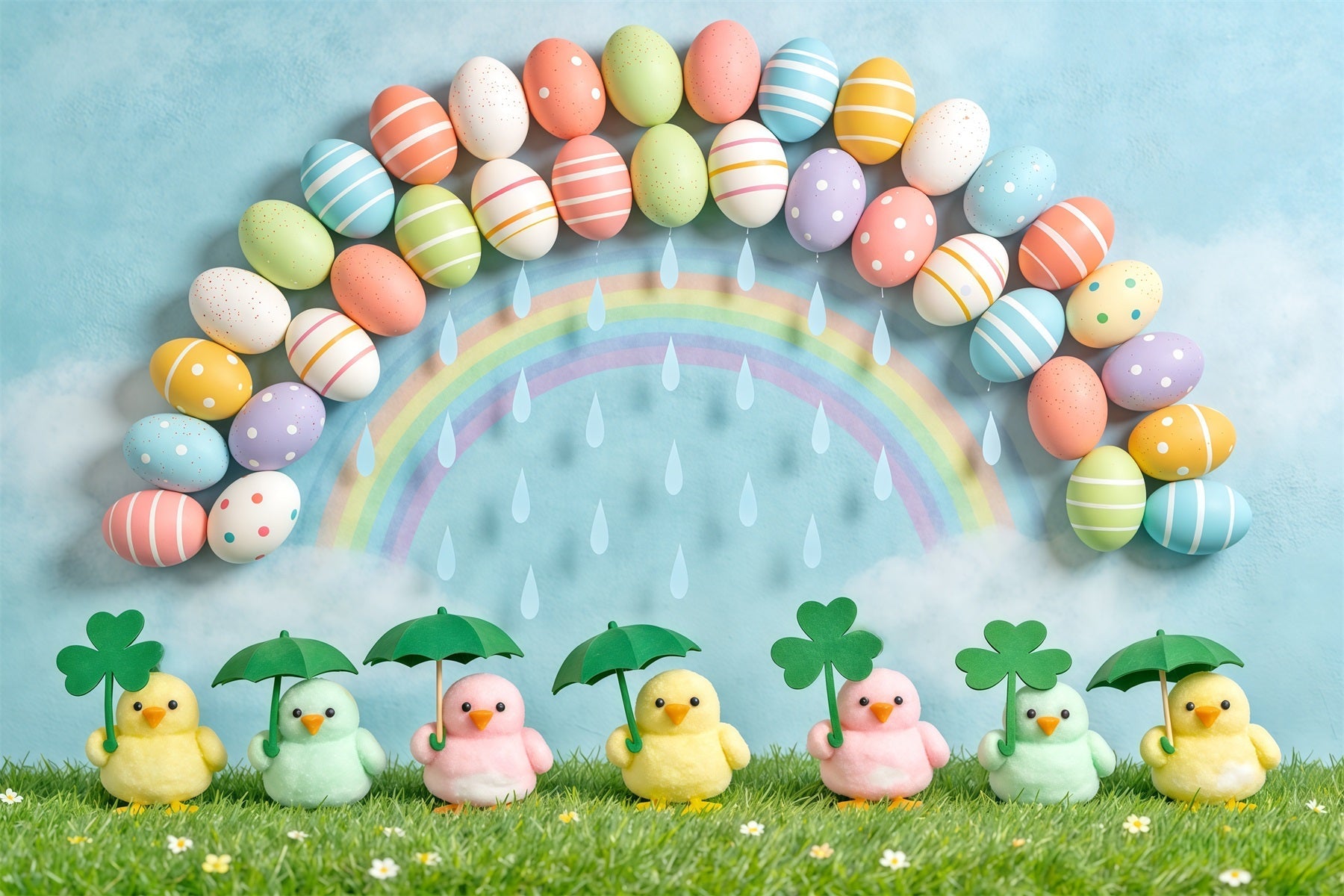 Marshmallow Chick Backdrop Egg Rainbow Umbrella Daisy Backdrop Ideas For Easter Pictures UK CSH62-66