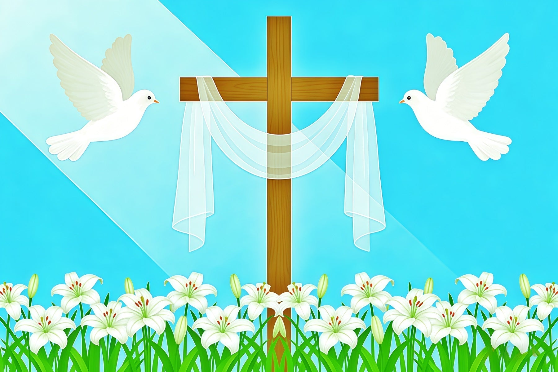 Cross And Lilies Backdrop Doves Religious Light Beam Easter Backdrop Photos UK CSH62-68