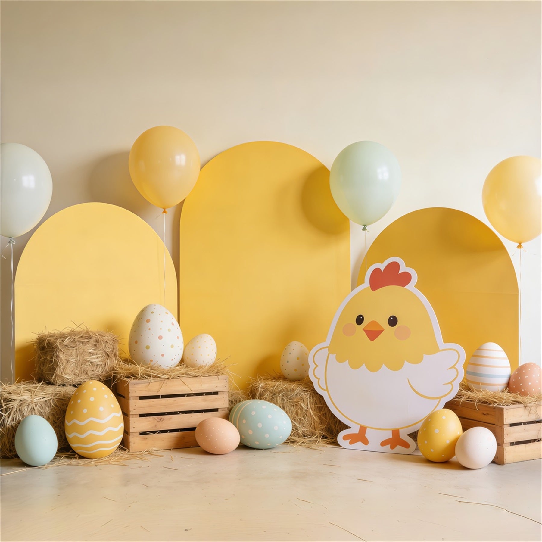 Easter Baby Chick Backdrop Hay Eggs Balloon Decor Large Easter Backdrop UK CSH62-75