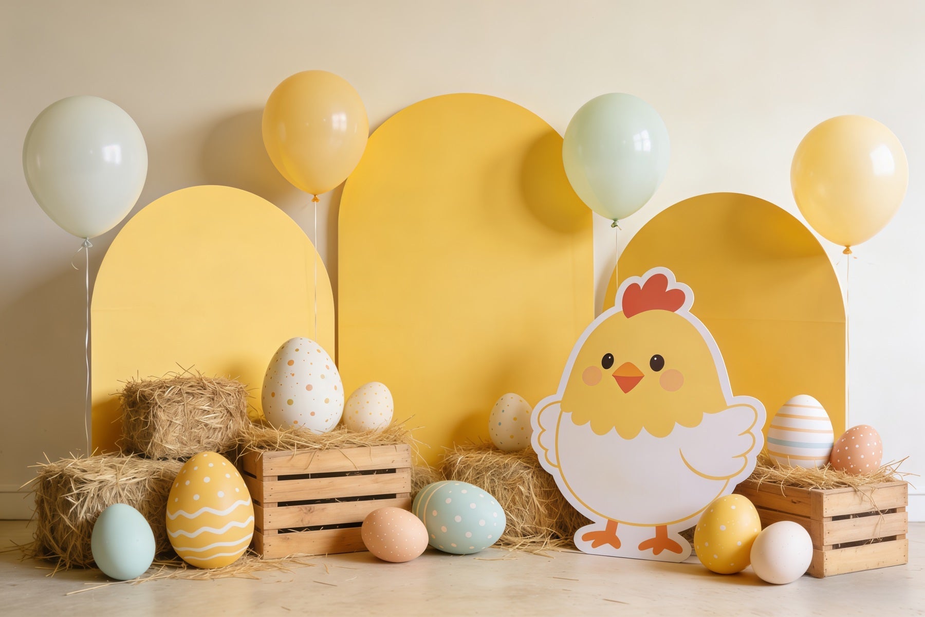 Easter Baby Chick Backdrop Hay Eggs Balloon Decor Large Easter Backdrop UK CSH62-75