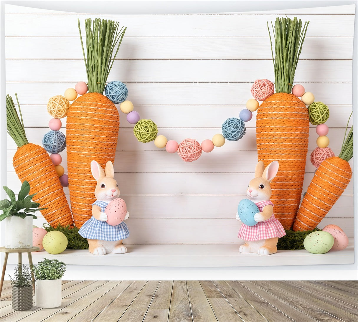 Easter Carrot Backdrop Bunny Eggs Wood Wall Easter Backdrop 8x8 UK CSH62-76