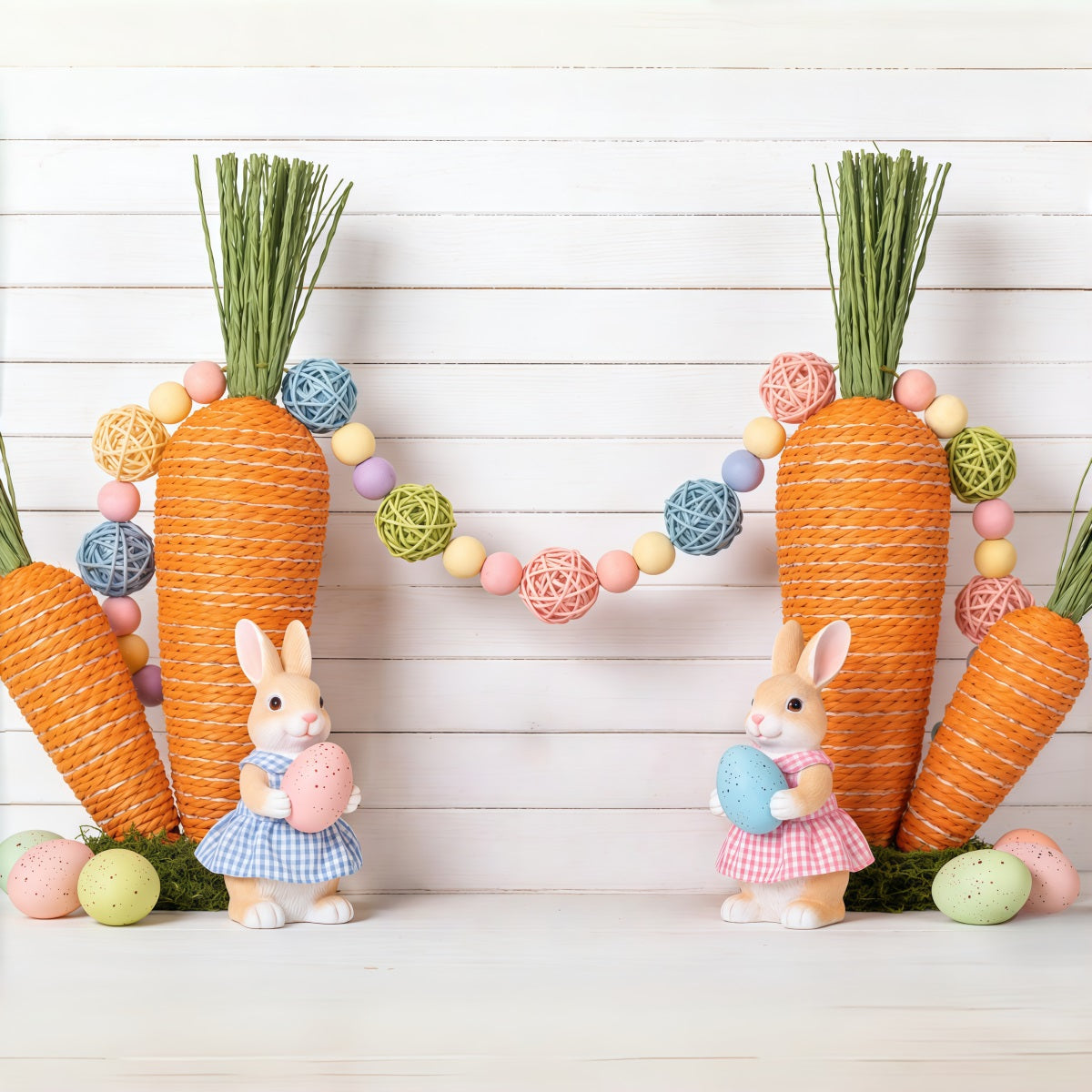 Easter Carrot Backdrop Bunny Eggs Wood Wall Easter Backdrop 8x8 UK CSH62-76