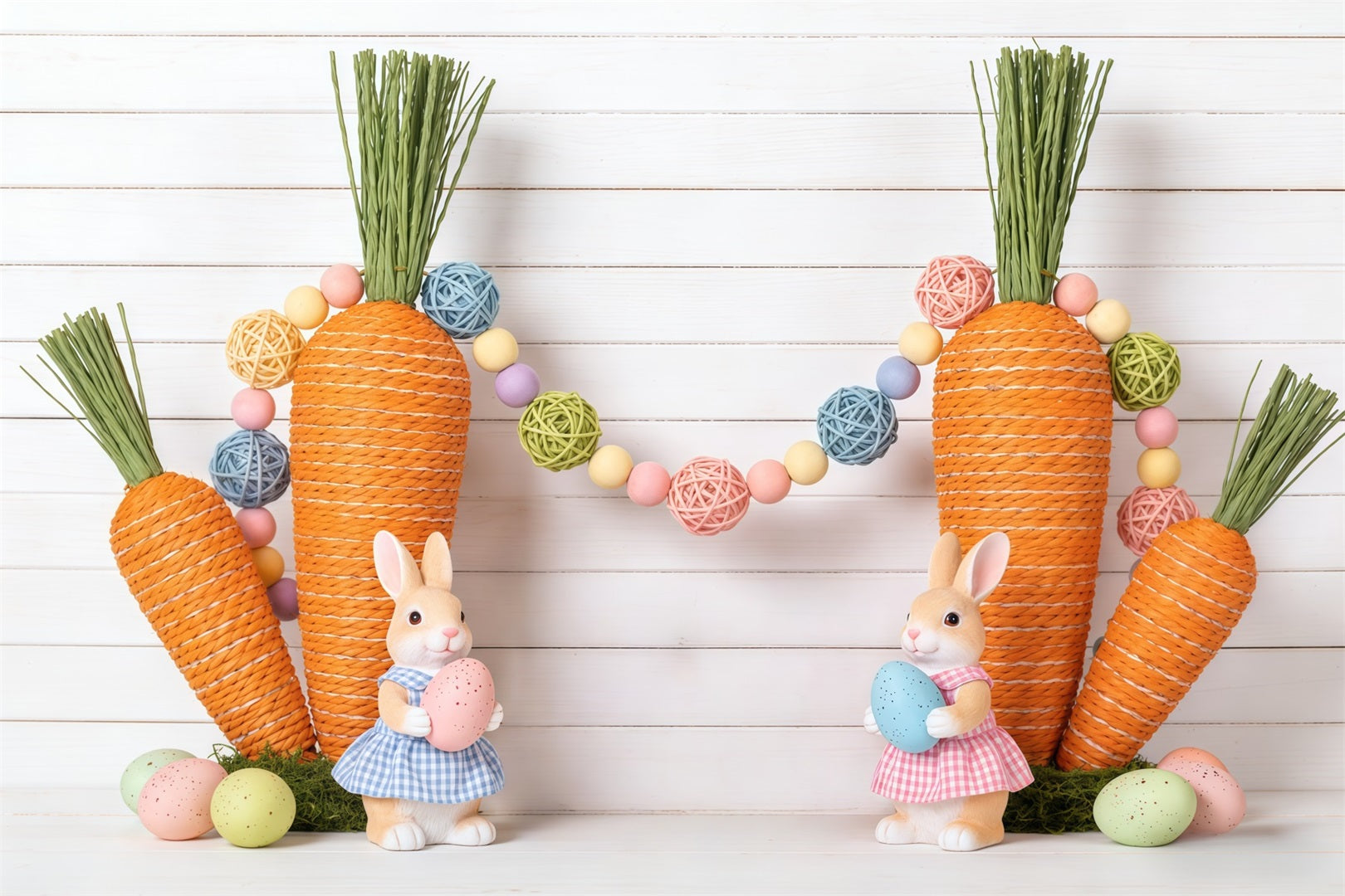 Easter Carrot Backdrop Bunny Eggs Wood Wall Easter Backdrop 8x8 UK CSH62-76