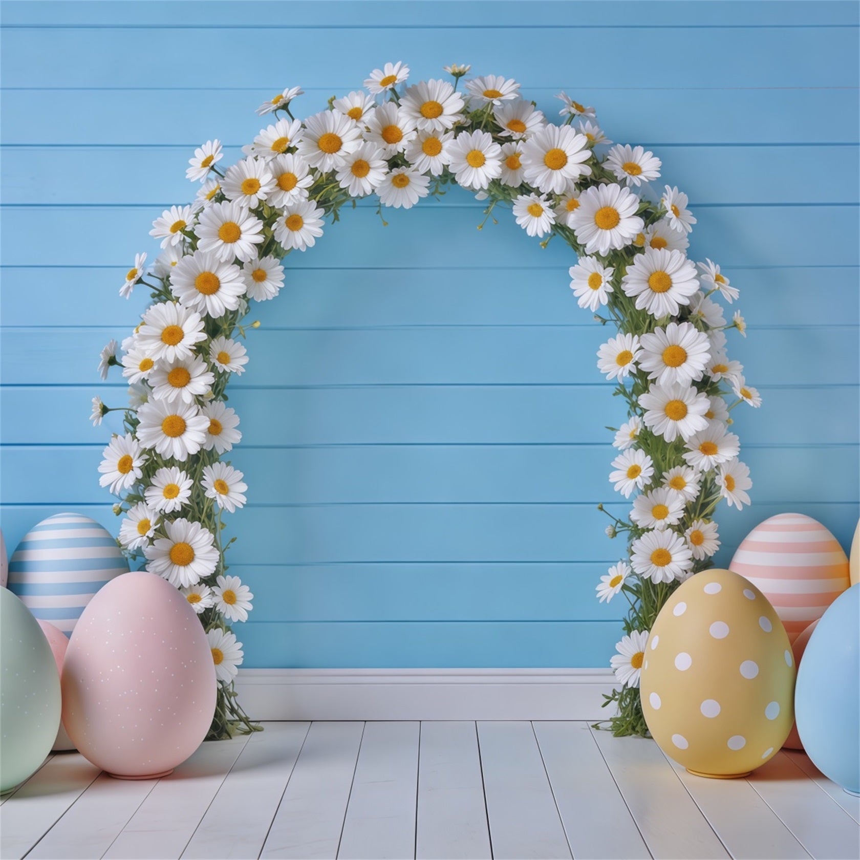 Easter Spring Floral Wreath Backdrop Daisy Arch Pastel Eggs Easter Photoshoot Backdrop Ideas UK CSH62-77