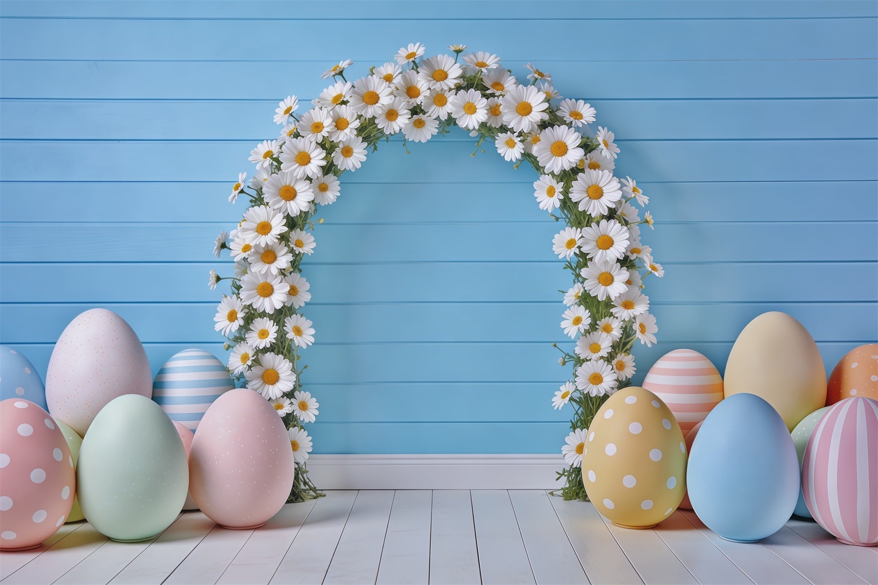 Easter Spring Floral Wreath Backdrop Daisy Arch Pastel Eggs Easter Photoshoot Backdrop Ideas UK CSH62-77