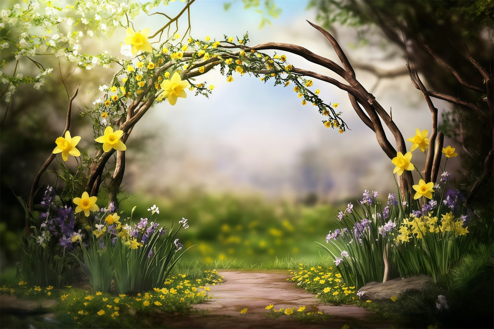 Easter Daffodil,l Backdrop Twig Arch Wildflower Blooms Backdrops For Easter Plays UK CSH62-78