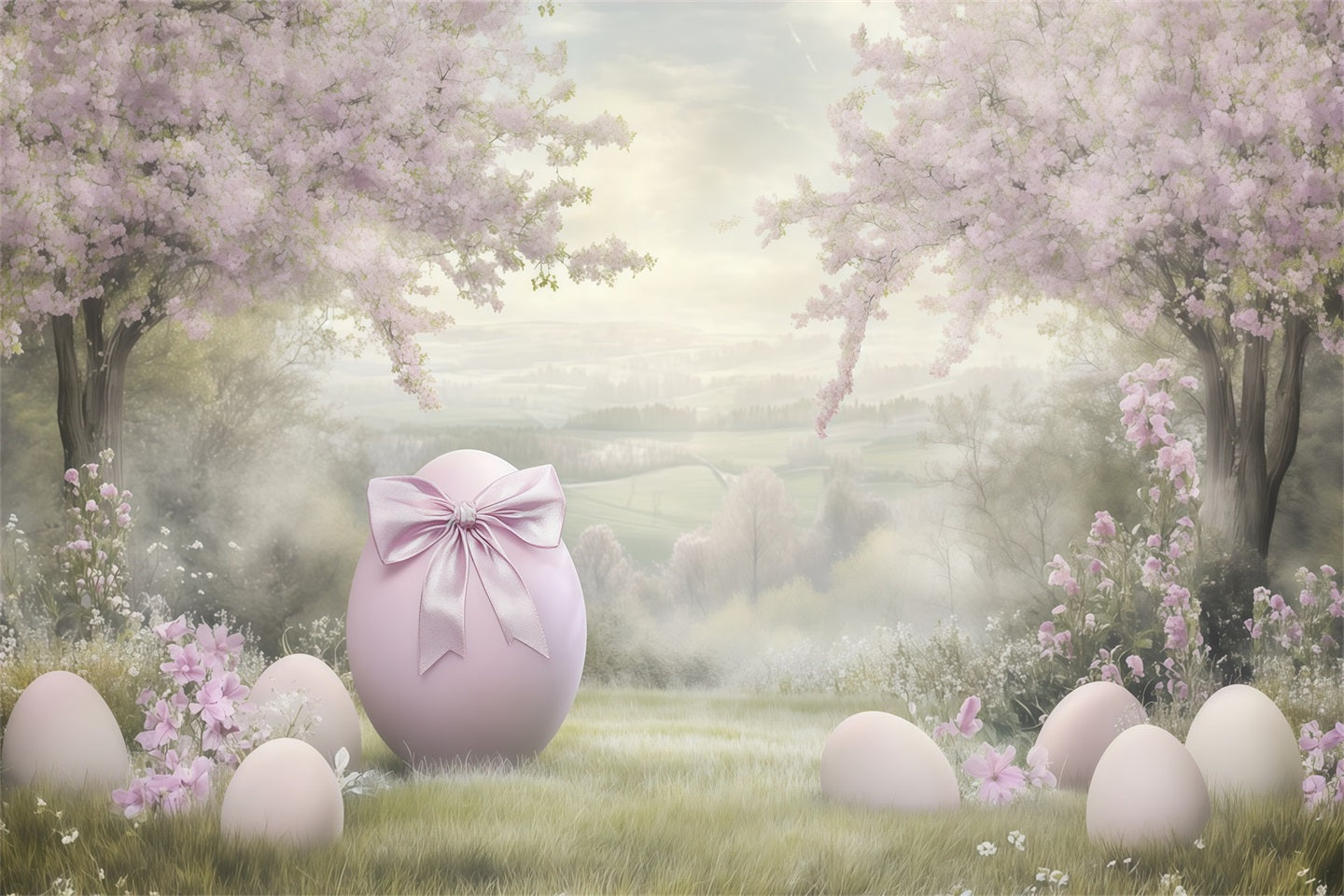Easter Cherry Blossom Backdrop Oil Painting Egg Flower Outdoor Easter Photo Backdrops UK CSH62-79