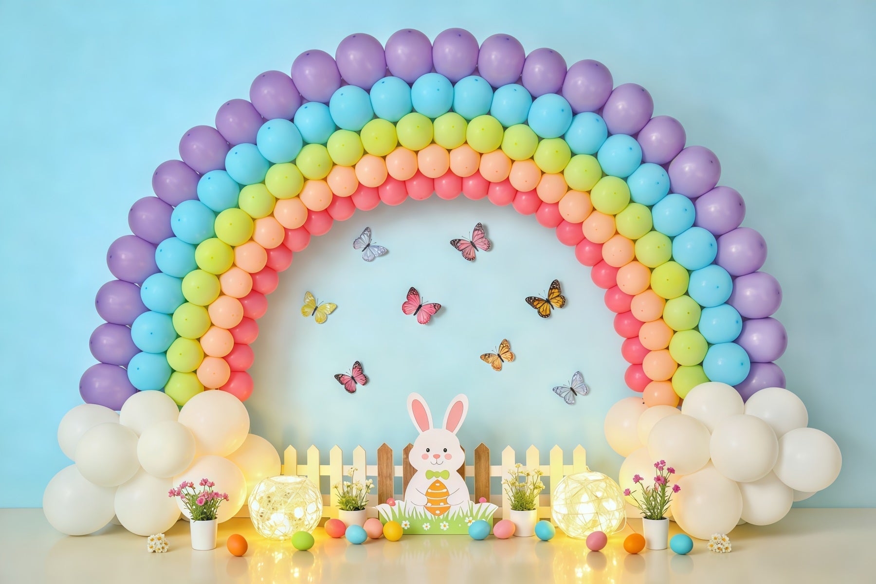 Easter Butterfly Backdrop Balloon Rainbow Bunny Fence Photography Backdrops For Easter UK CSH62-80