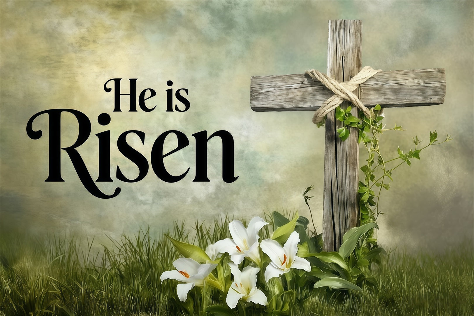 Easter Lily Backdrop He Is Risen Cross Simple Easter Backdrop Ideas UK CSH62-81