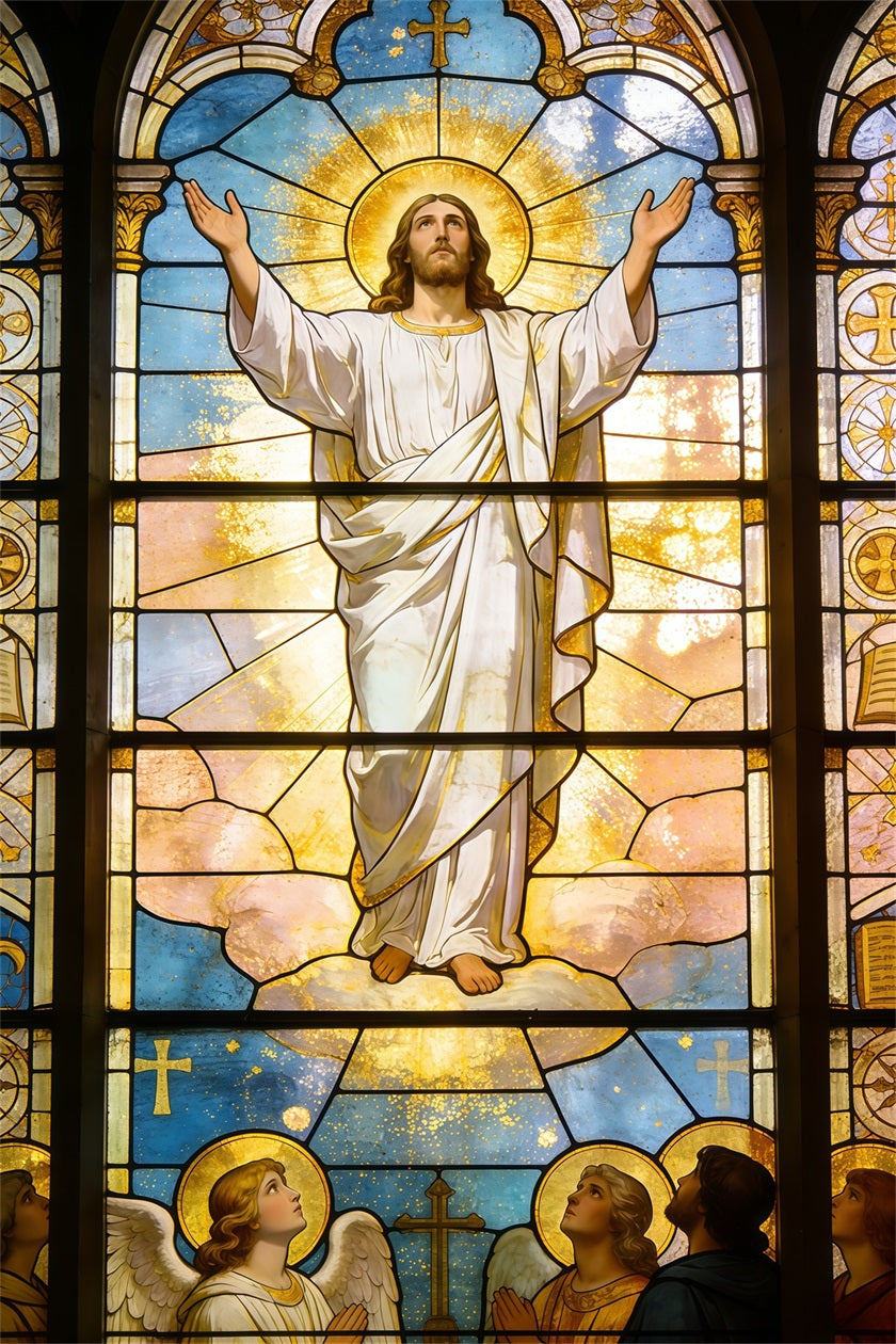 Easter Stained Glass Backdrop Jesus Ascension Church Window Cheap Easter Backdrops UK CSH62-83