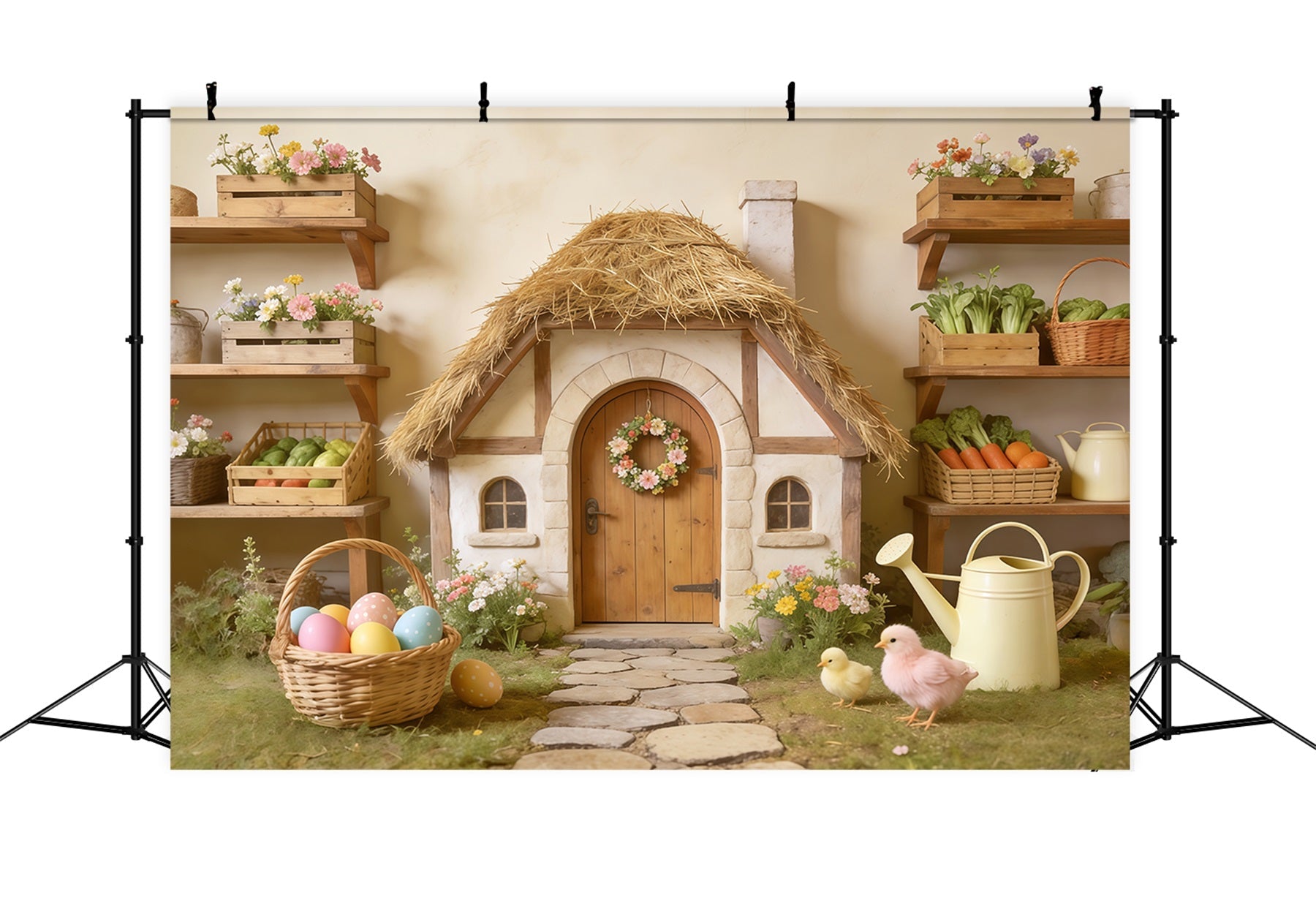 Easter Marshmallow Chick Backdrop Thatched Cottage Egg Basket Easter Backdrops Photo UK CSH62-87