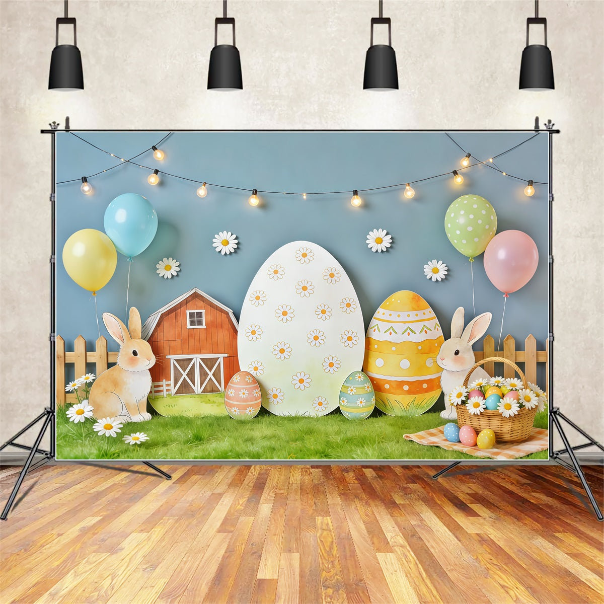 Easter Rustic Backdrop Farm Cutout Daisy Eggs Easter Backdrop Lighting & Studio UK CSH62-88