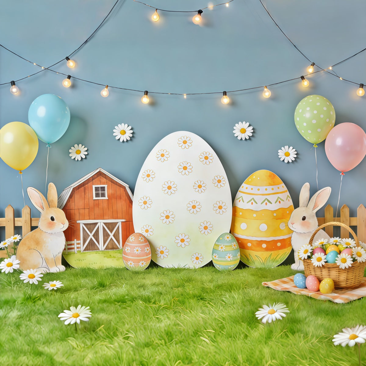 Easter Rustic Backdrop Farm Cutout Daisy Eggs Easter Backdrop Lighting & Studio UK CSH62-88