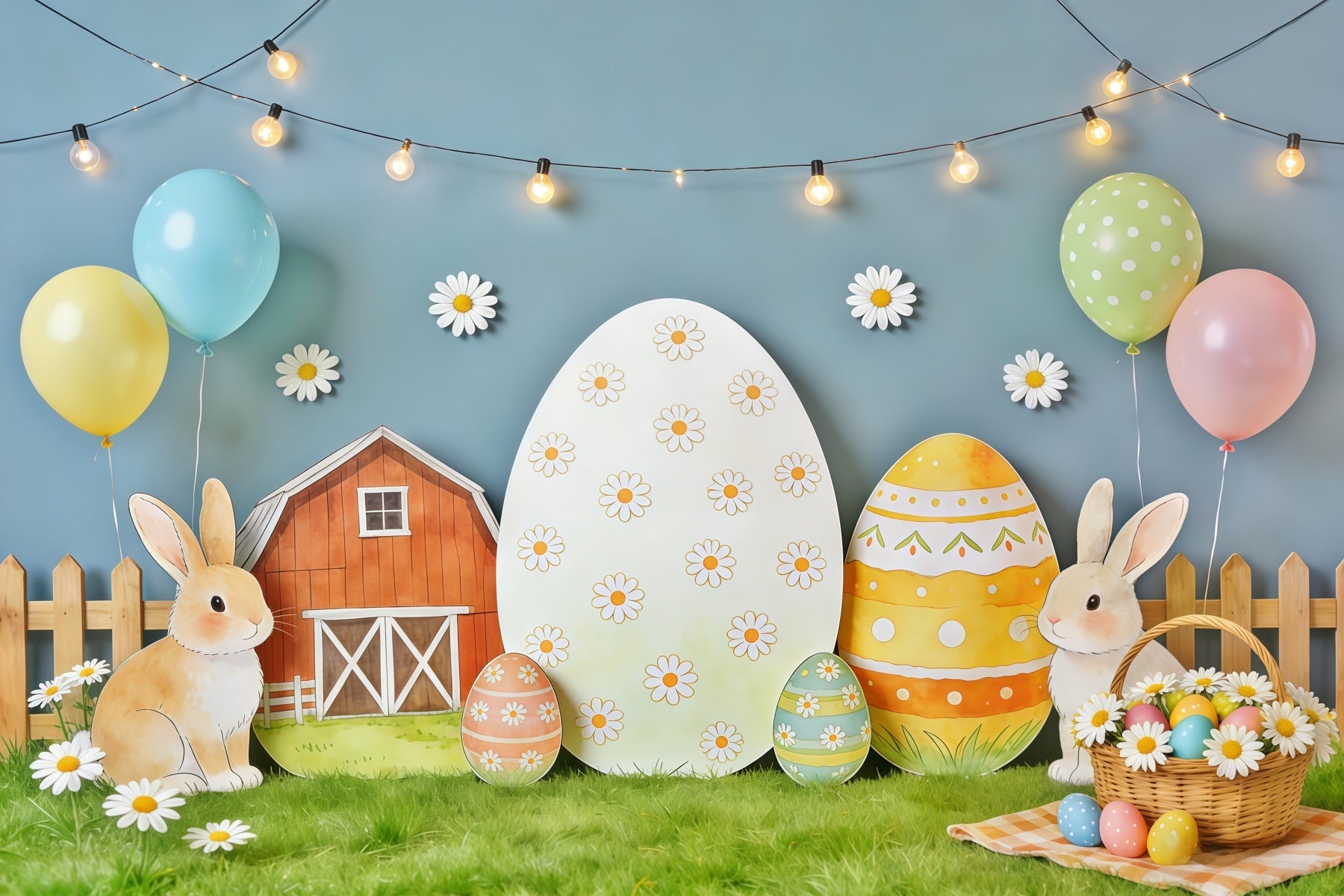 Easter Rustic Backdrop Farm Cutout Daisy Eggs Easter Backdrop Lighting & Studio UK CSH62-88