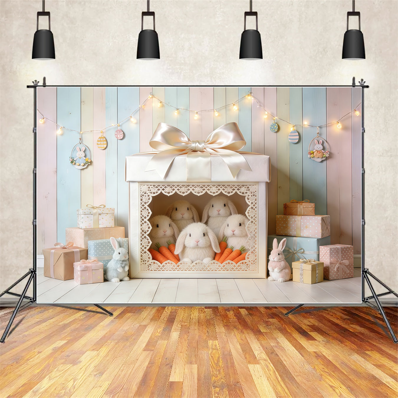 Easter Cute Backdrop Gift Box Bunny Carrots Easter Backdrop Photoshoot UK CSH62-90