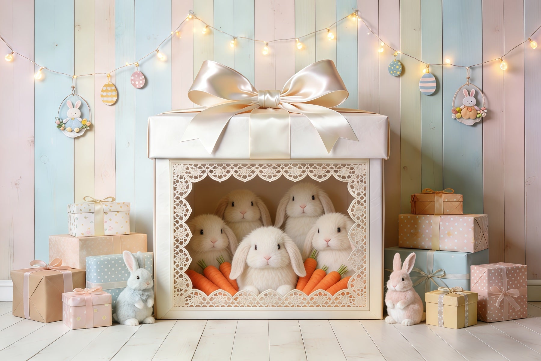 Easter Cute Backdrop Gift Box Bunny Carrots Easter Backdrop Photoshoot UK CSH62-90