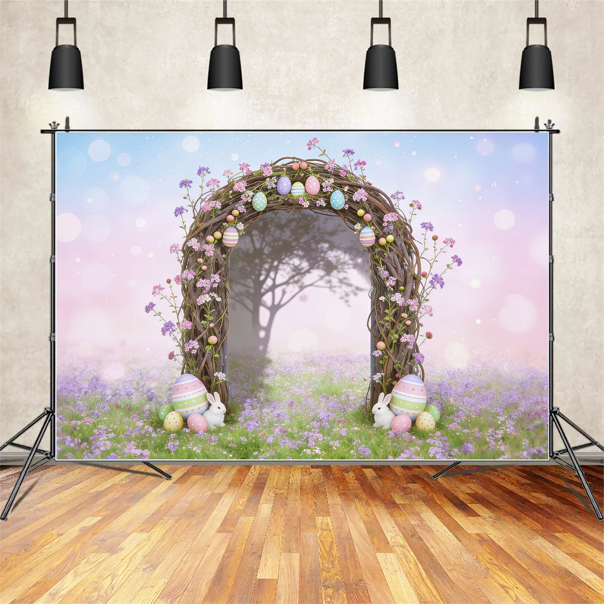 Easter Fairytale Backdrop Twig Arch Egg Bunnies Easter Backdrops 10x10 UK CSH62-91