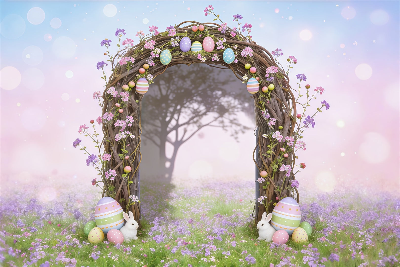 Easter Fairytale Backdrop Twig Arch Egg Bunnies Easter Backdrops 10x10 UK CSH62-91