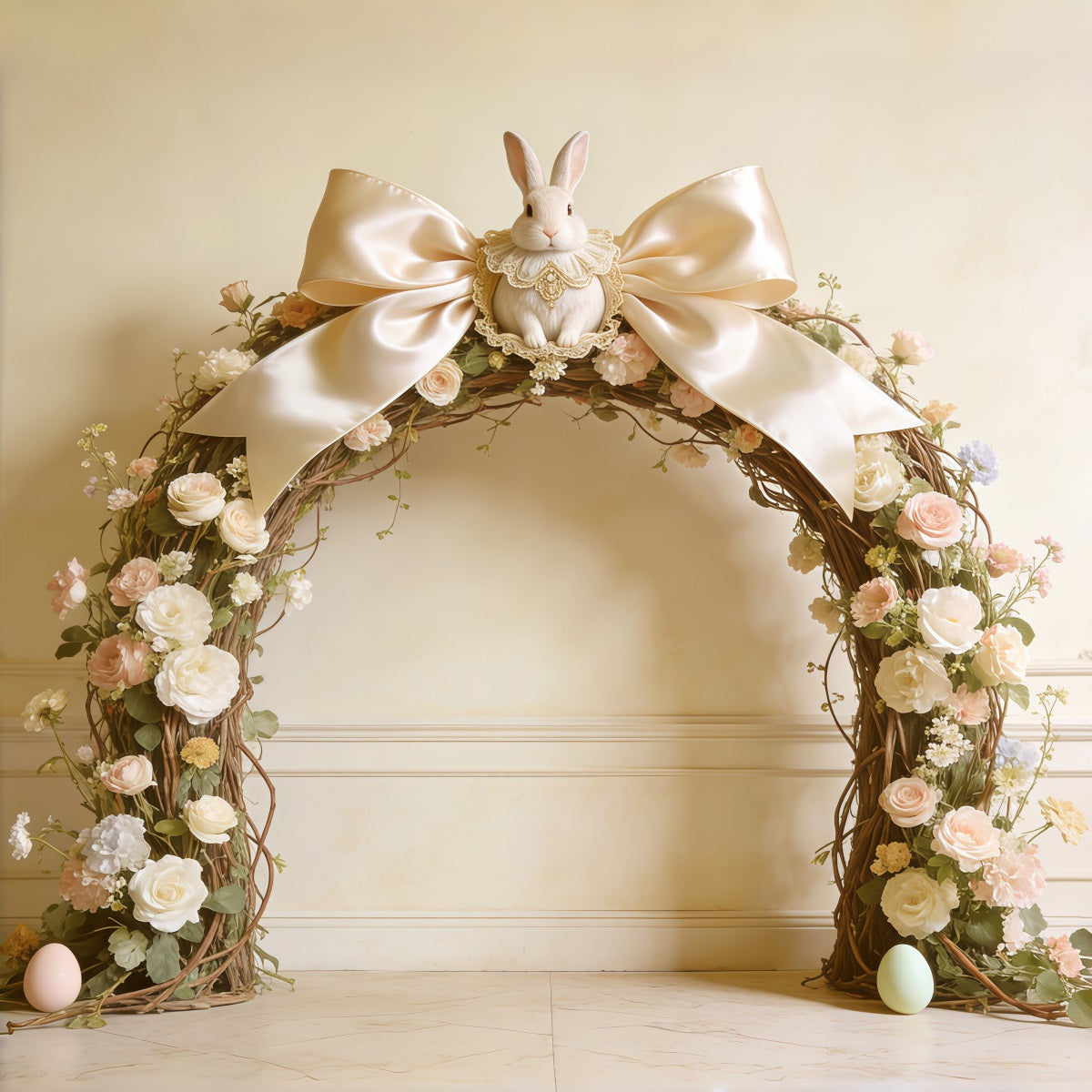 Easter Vintage Floral Backdrop Bow Bunny Rose Arch Photography Easter Photo Backdrop UK CSH62-92