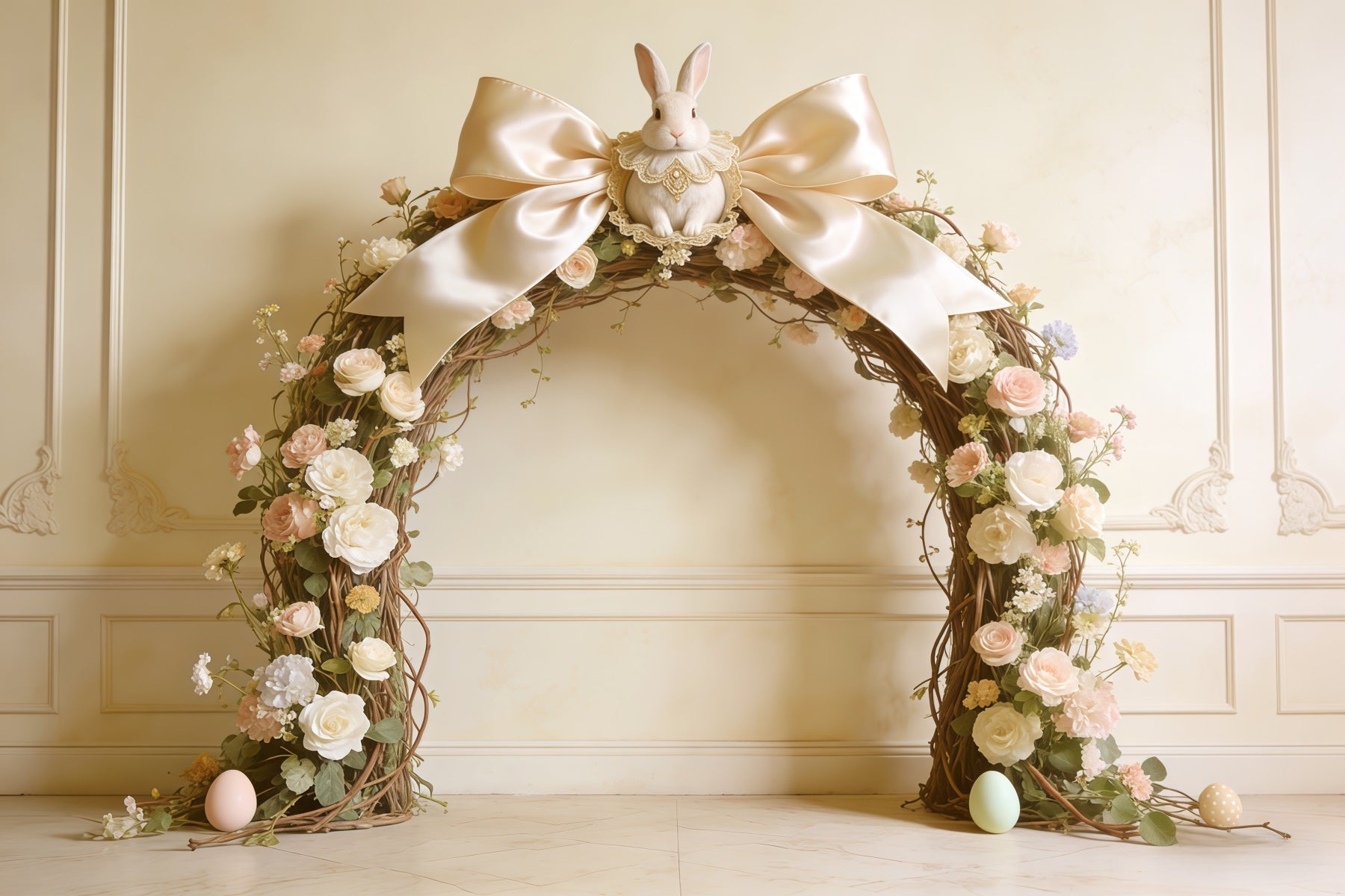Easter Vintage Floral Backdrop Bow Bunny Rose Arch Photography Easter Photo Backdrop UK CSH62-92