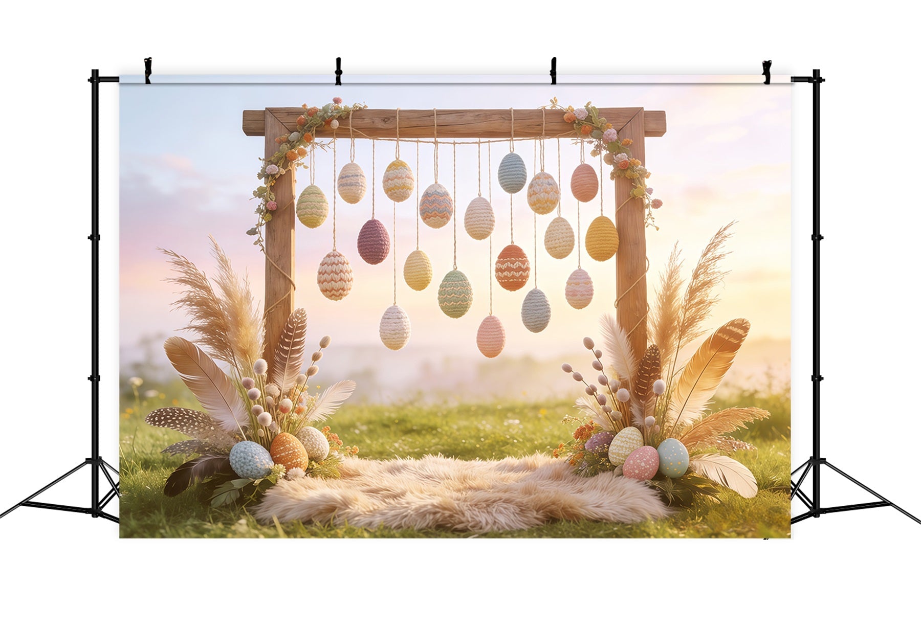 Easter Boho Backdrop Crochet Egg Feather Hay Backdrops For Easter Pictures UK CSH62-93