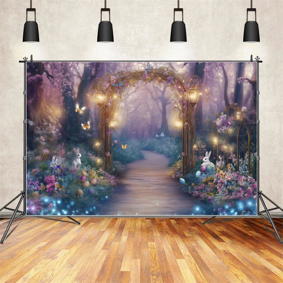 Easter European Garden Backdrop Enchanted Path Bunny Eggs Outdoor Easter Backdrop UK CSH62-95