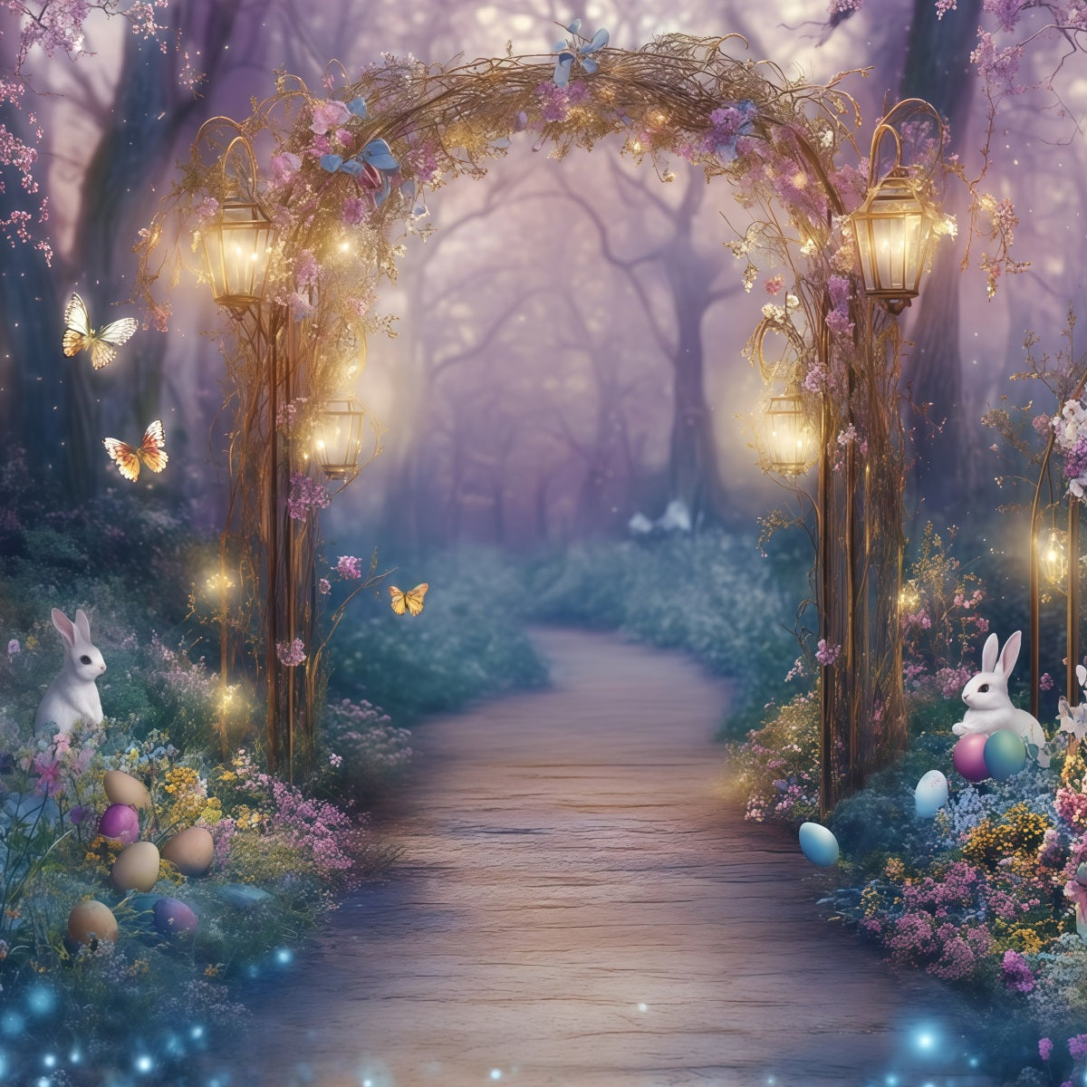 Easter European Garden Backdrop Enchanted Path Bunny Eggs Outdoor Easter Backdrop UK CSH62-95
